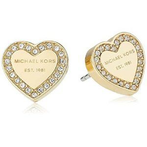 MICHAEL KORS Gold Tone Crystal Heart Stud Earrings